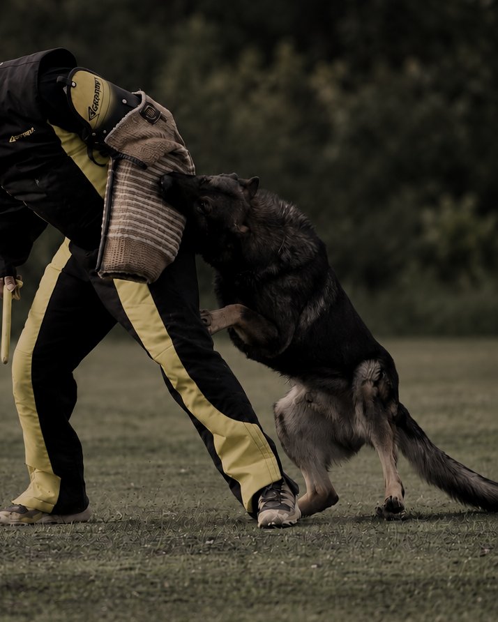 Boss prendido de la manga del figurante en un entrenamiento de protección